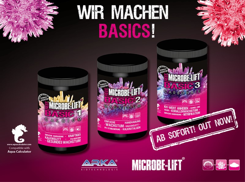 Unsere Basics sind speziell entwickelte Zusätze, auf Basis von hochreinem Calciumchlorid, Magnesiumchlorid, sowie Natriumhydrogencarbonat für alle Meerwasseraquarien.